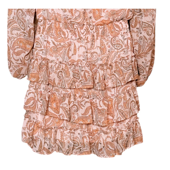 1.State High Neck Paisley Mini Dress Long Sleeve Smocked Ruffle Skirt Size Large - Picture 7 of 11